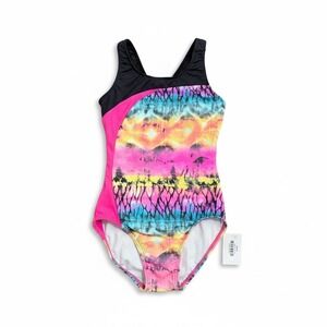 Motionwear One Piece dance leotard Girls‎ Teal Pink Yellow Tie Dye Small Adult